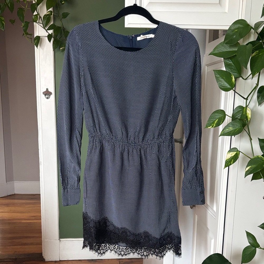 Avec Les Filles Navy and White Long Sleeve Dress